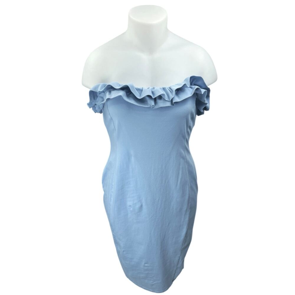 ASOS Women's Blue Ruffle Sleeveless Strapless Mini Sheath Tube Tank Dress Sz 14